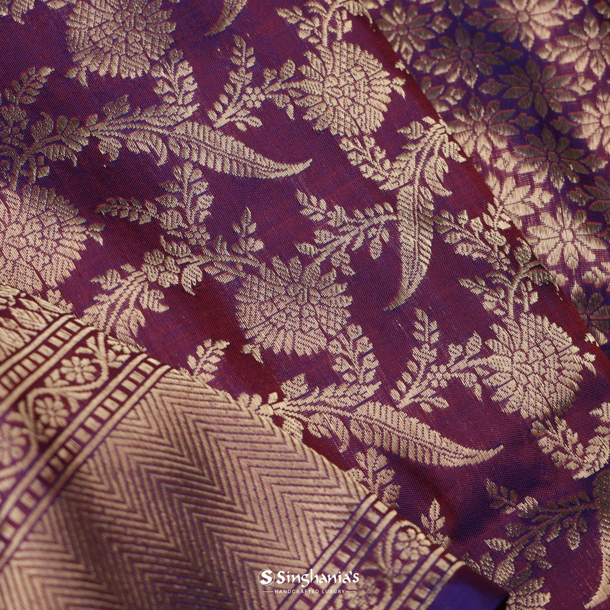 Pansy Purple Banarasi Silk Saree With Floral Jaal Weaving