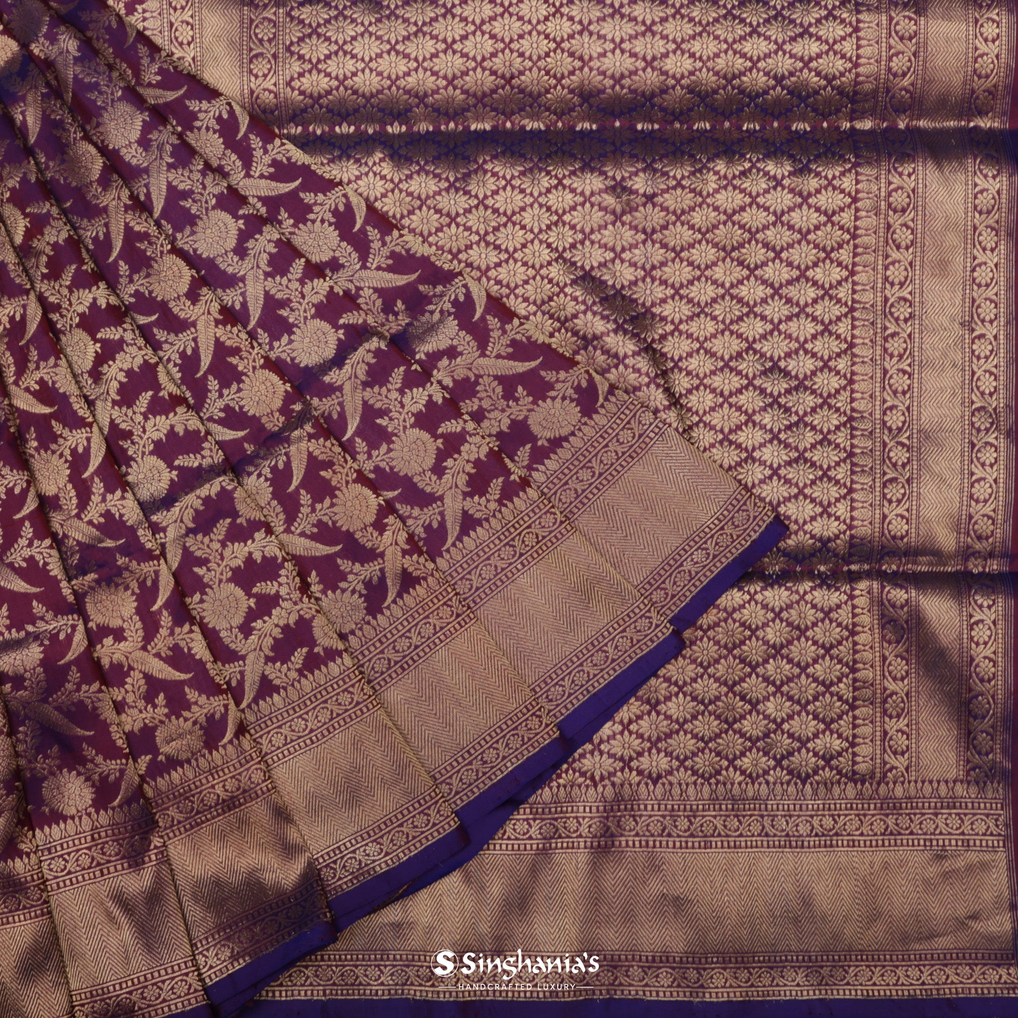 Pansy Purple Banarasi Silk Saree With Floral Jaal Weaving