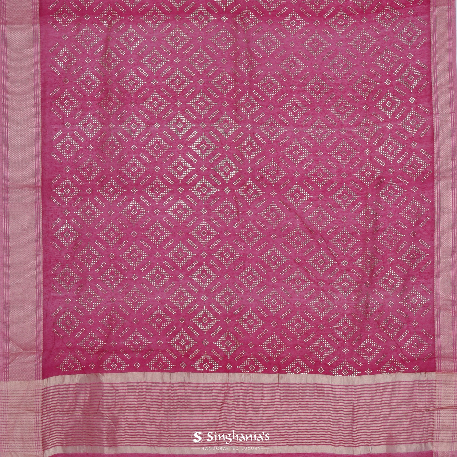 Bright Maroon Linen Saree With Mukaish Work In Abstract Pattern