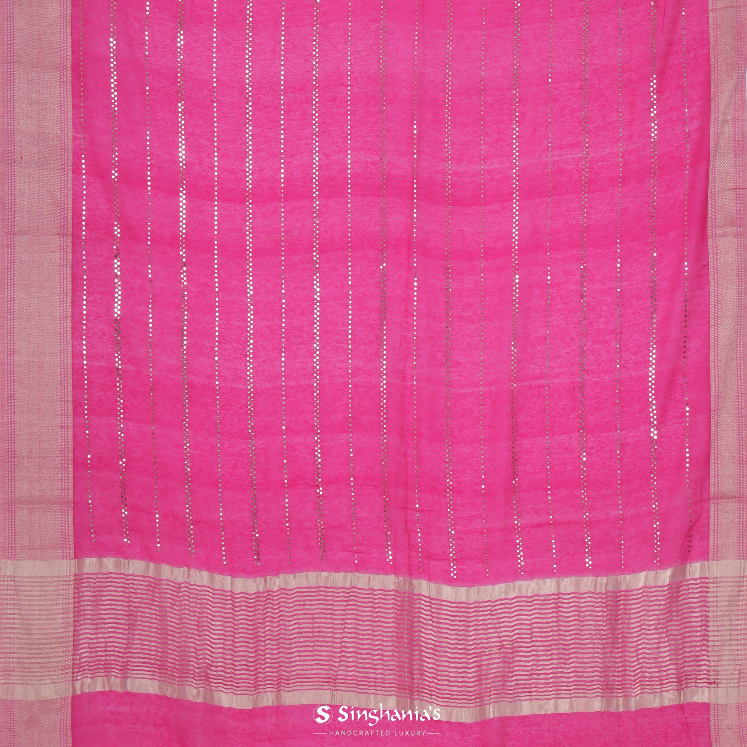 Ruby Pink Linen Saree With Mukaish Work In Abstract Pattern