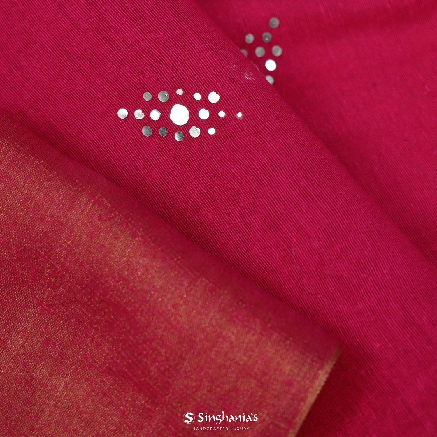 Cherry Pink Linen Saree With Mukaish Work In Floral Butti Pattern