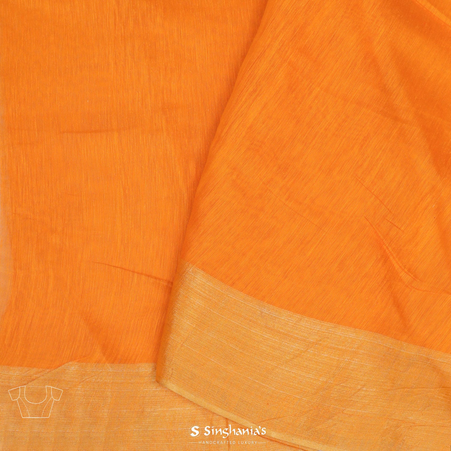 Web Orange Linen Saree With Floral Foil Print