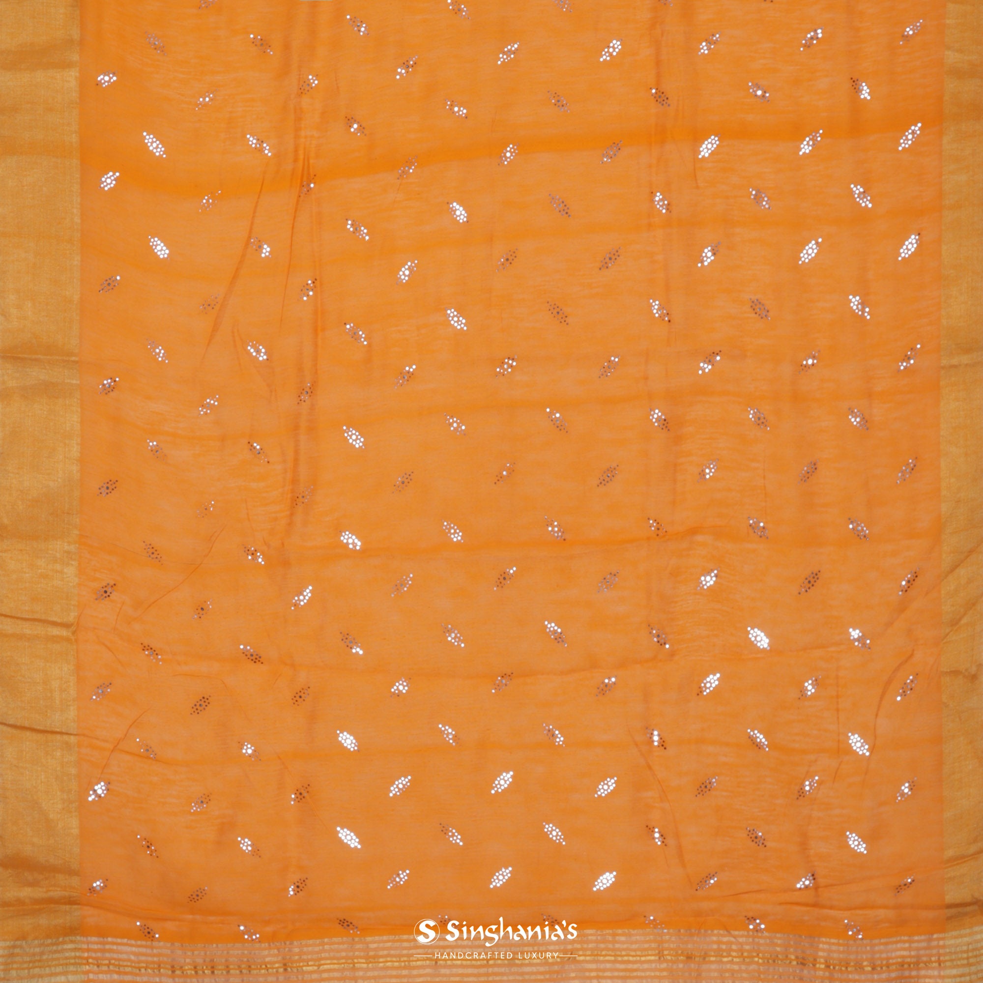 Yellow-Orange Linen Saree With Mukaish Work