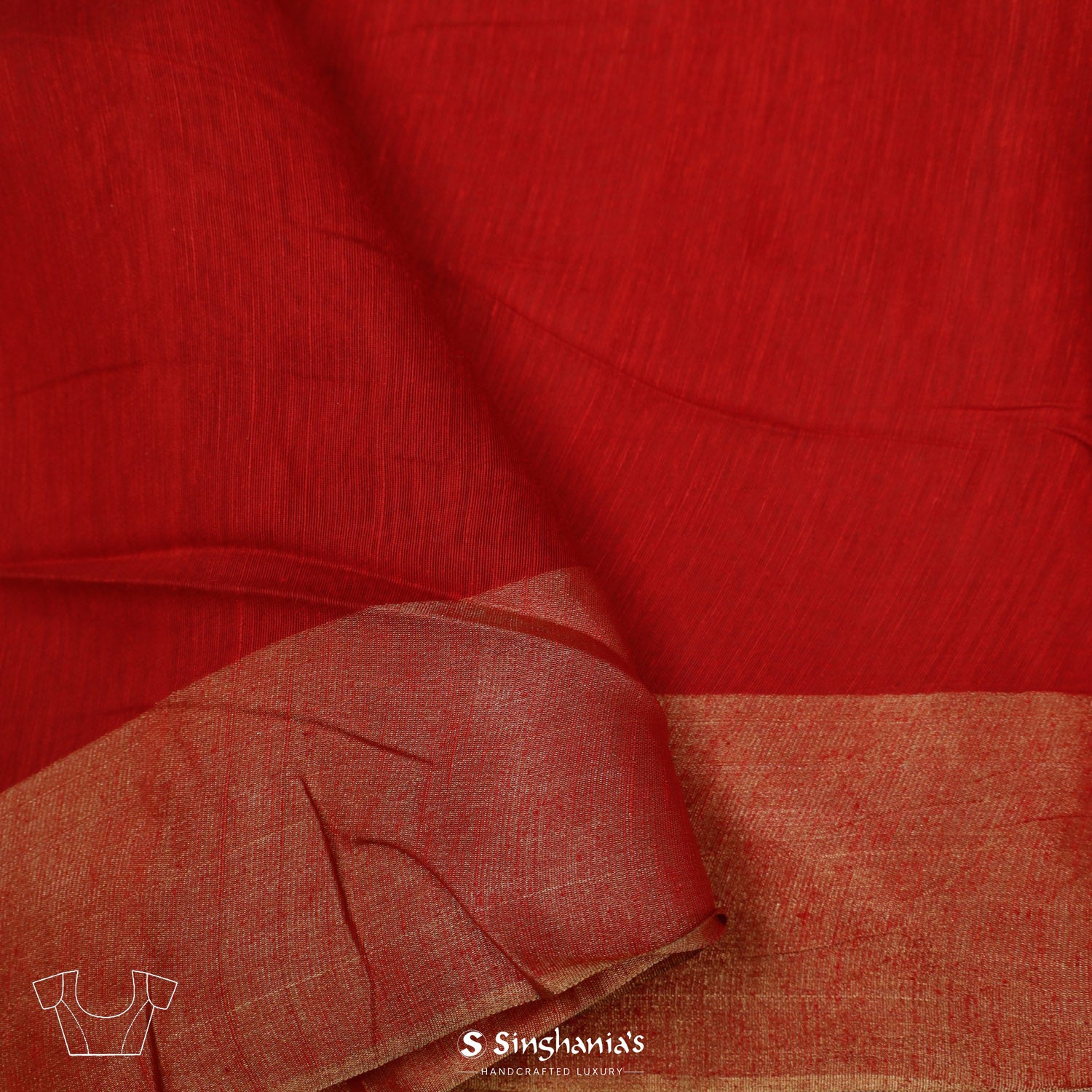 Crimson Red Printed Lenin Saree With Foil Work