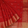 Crimson Red Printed Lenin Saree With Foil Work