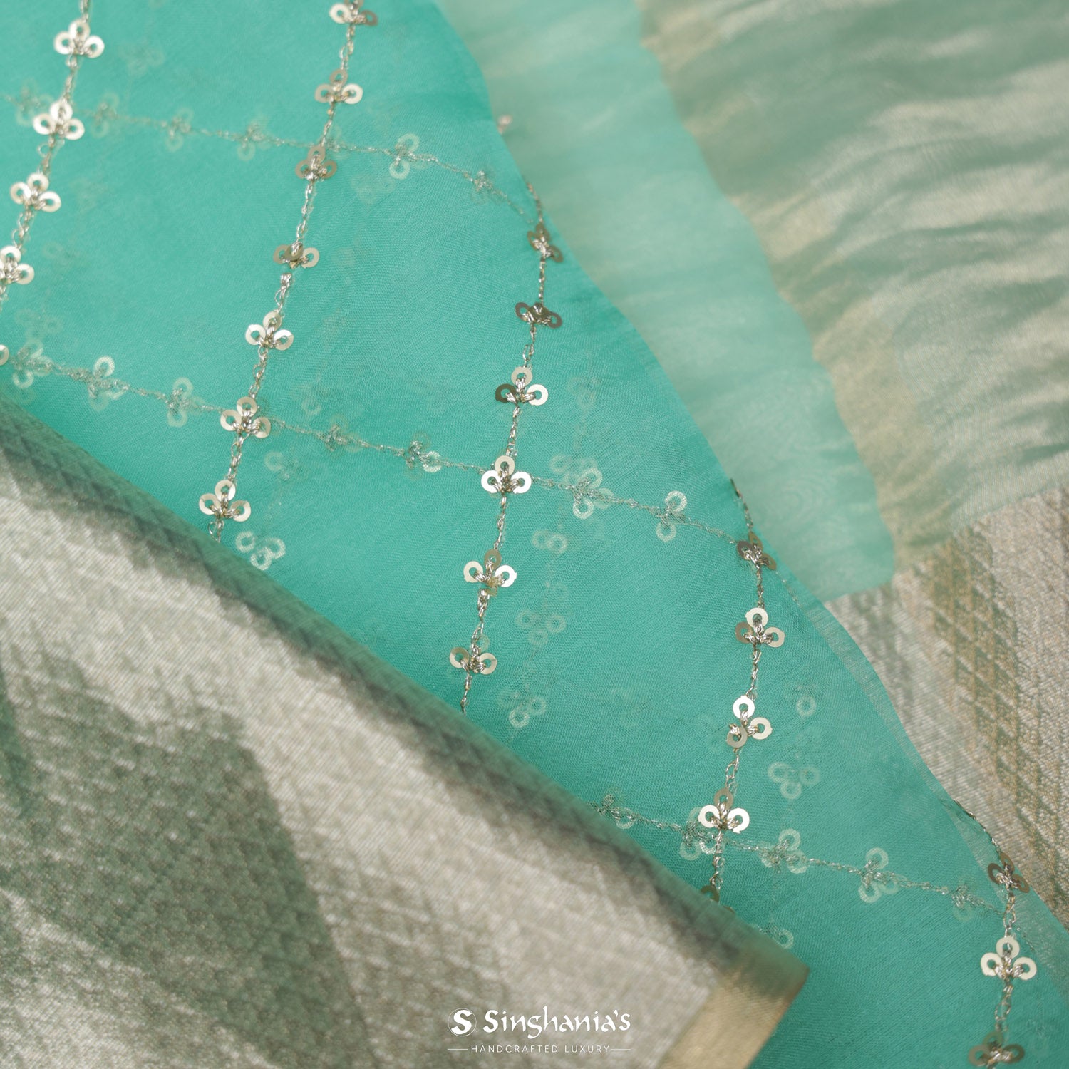 Ice Blue Organza Saree With Sequin Embroidery