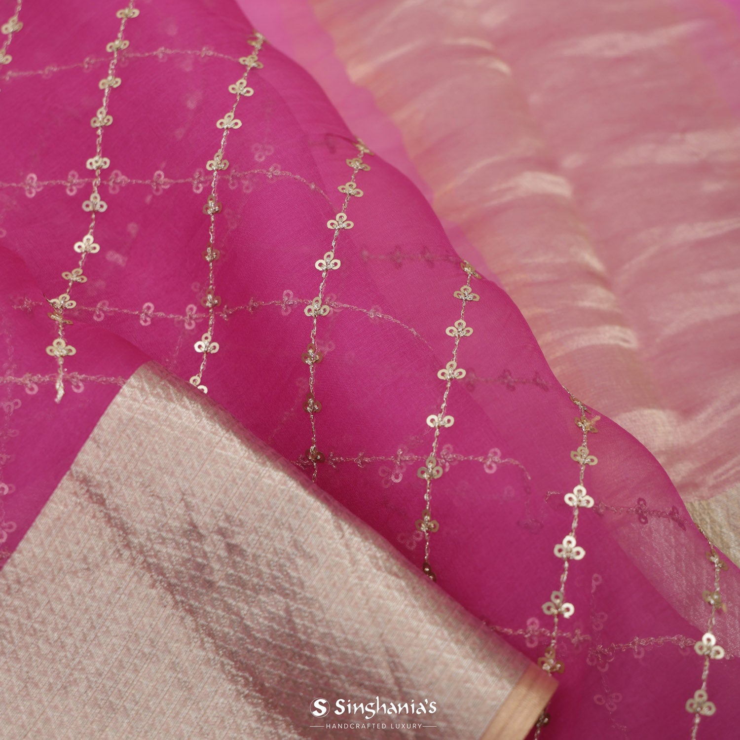 Steel Pink Organza Saree With Sequin Work