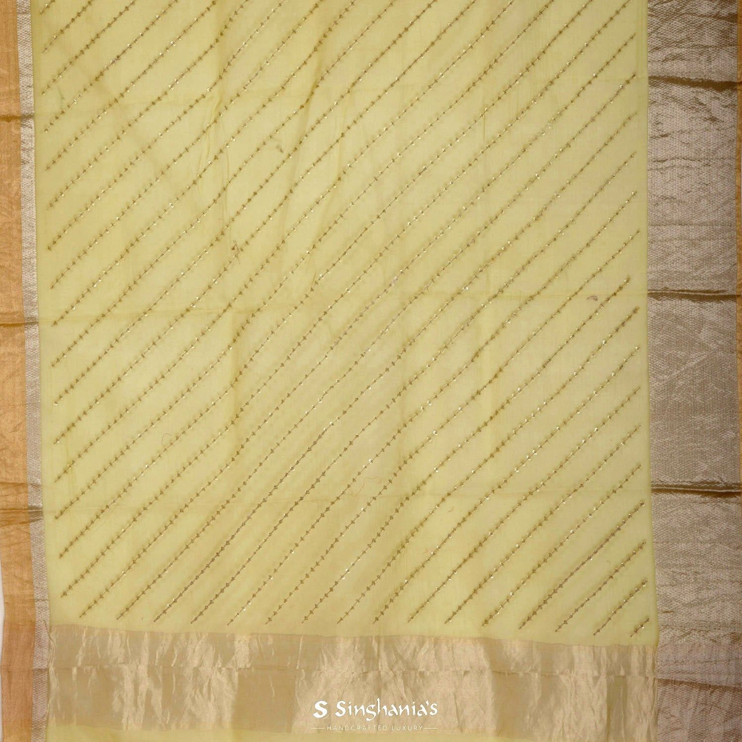 Pear Green Organza Saree With Hand Embroidery