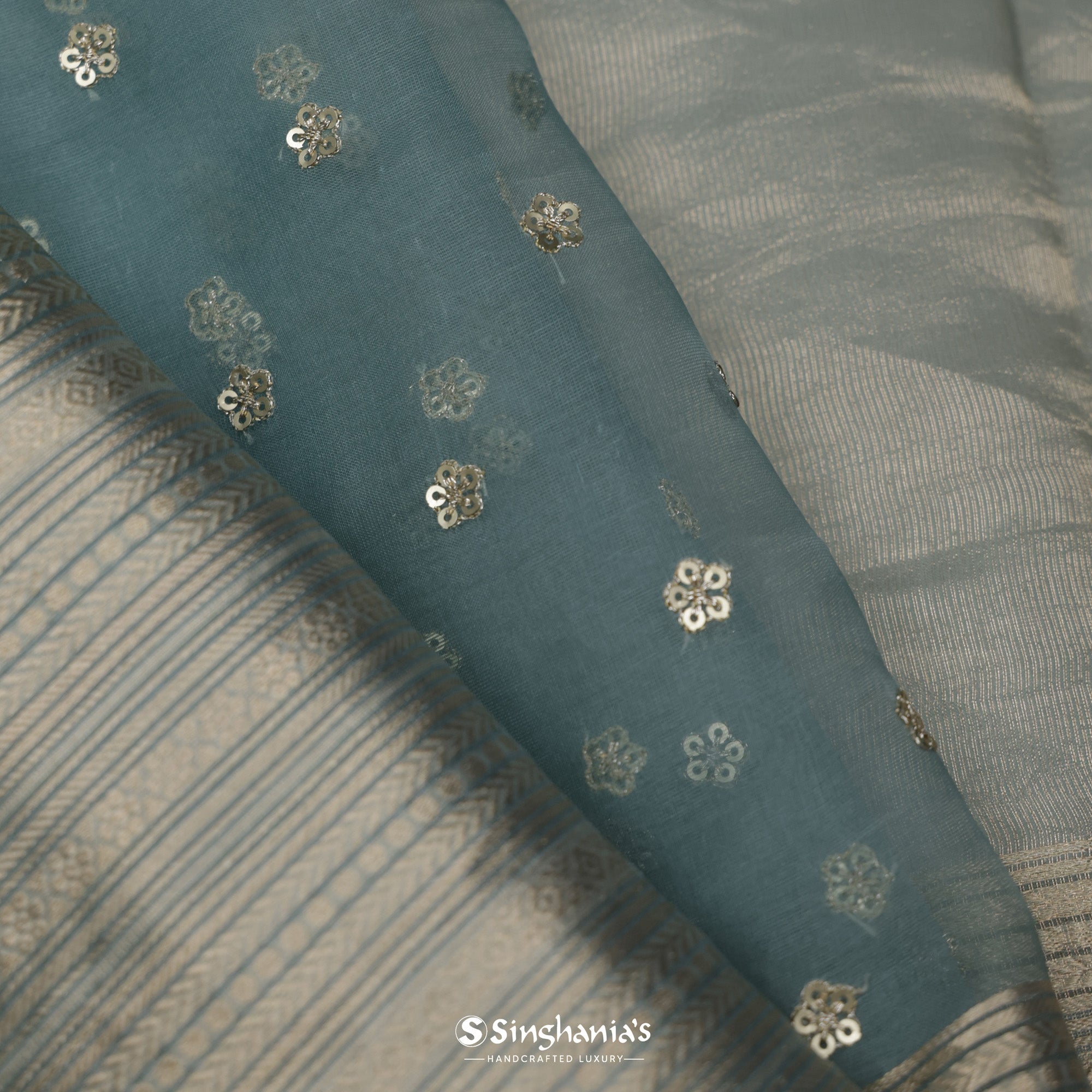 Templeton Gray Organza Saree With Embroidery