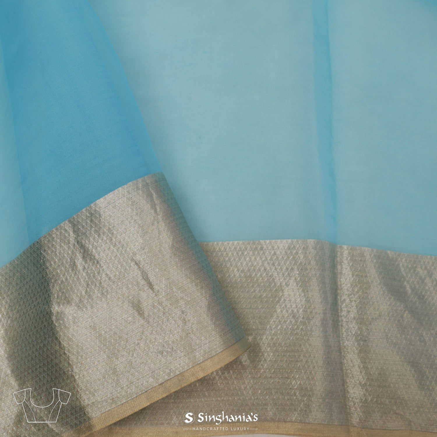 Aquamarine Blue Organza Saree With Floral Embroidery