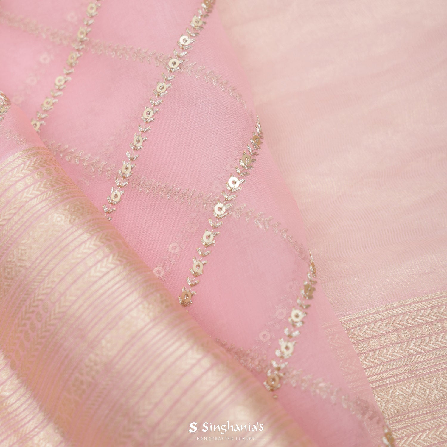 Pastel Pink Organza Saree With Sequin Emboidery Work