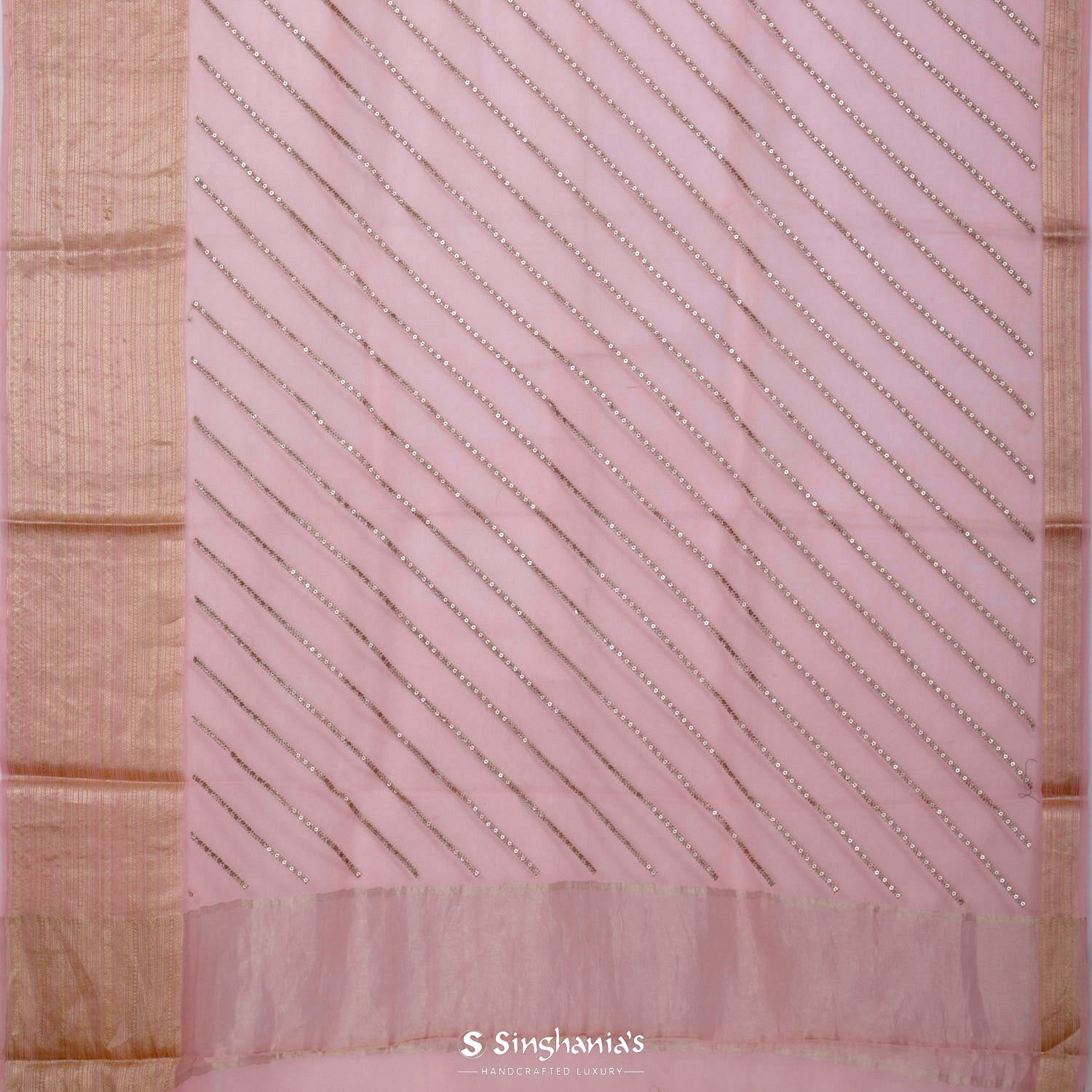 Pastel Pink Organza Saree With Sequin Emboidery Work