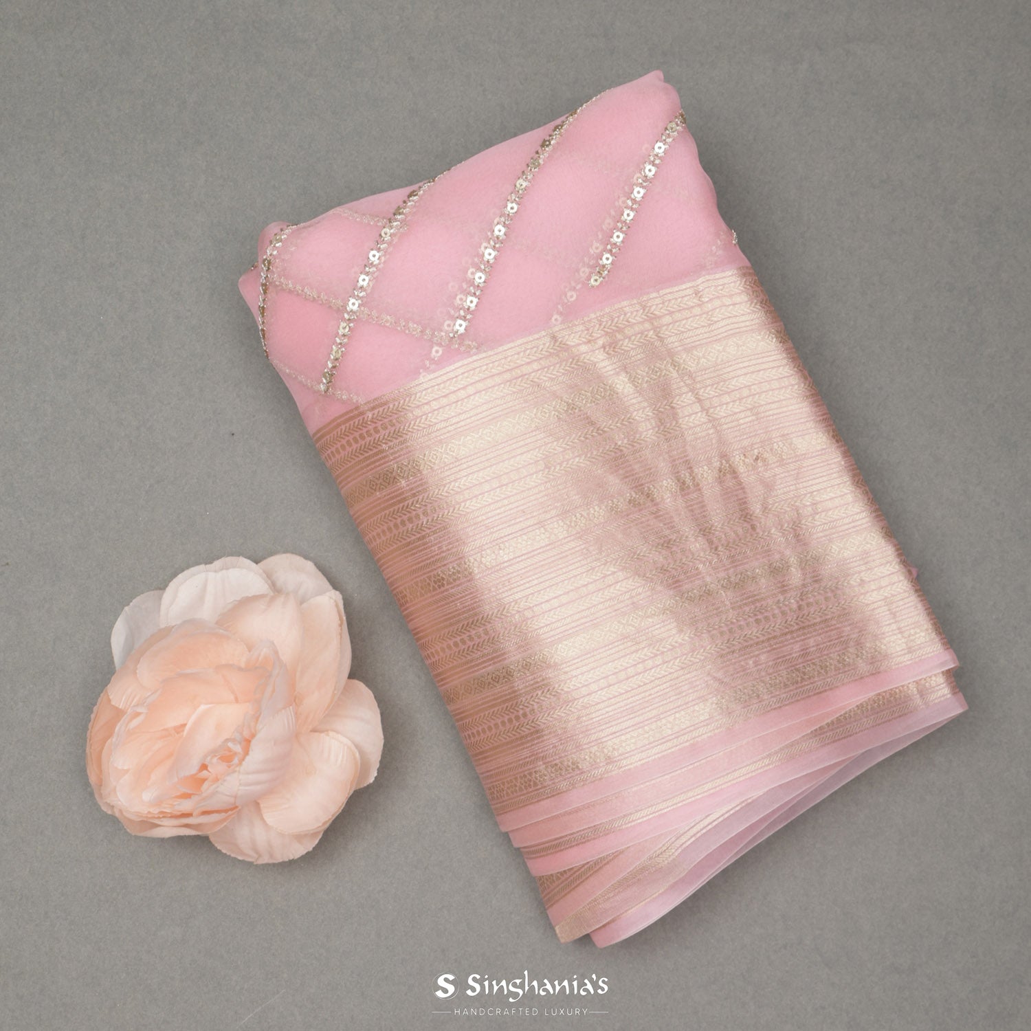 Pastel Pink Organza Saree With Sequin Emboidery Work