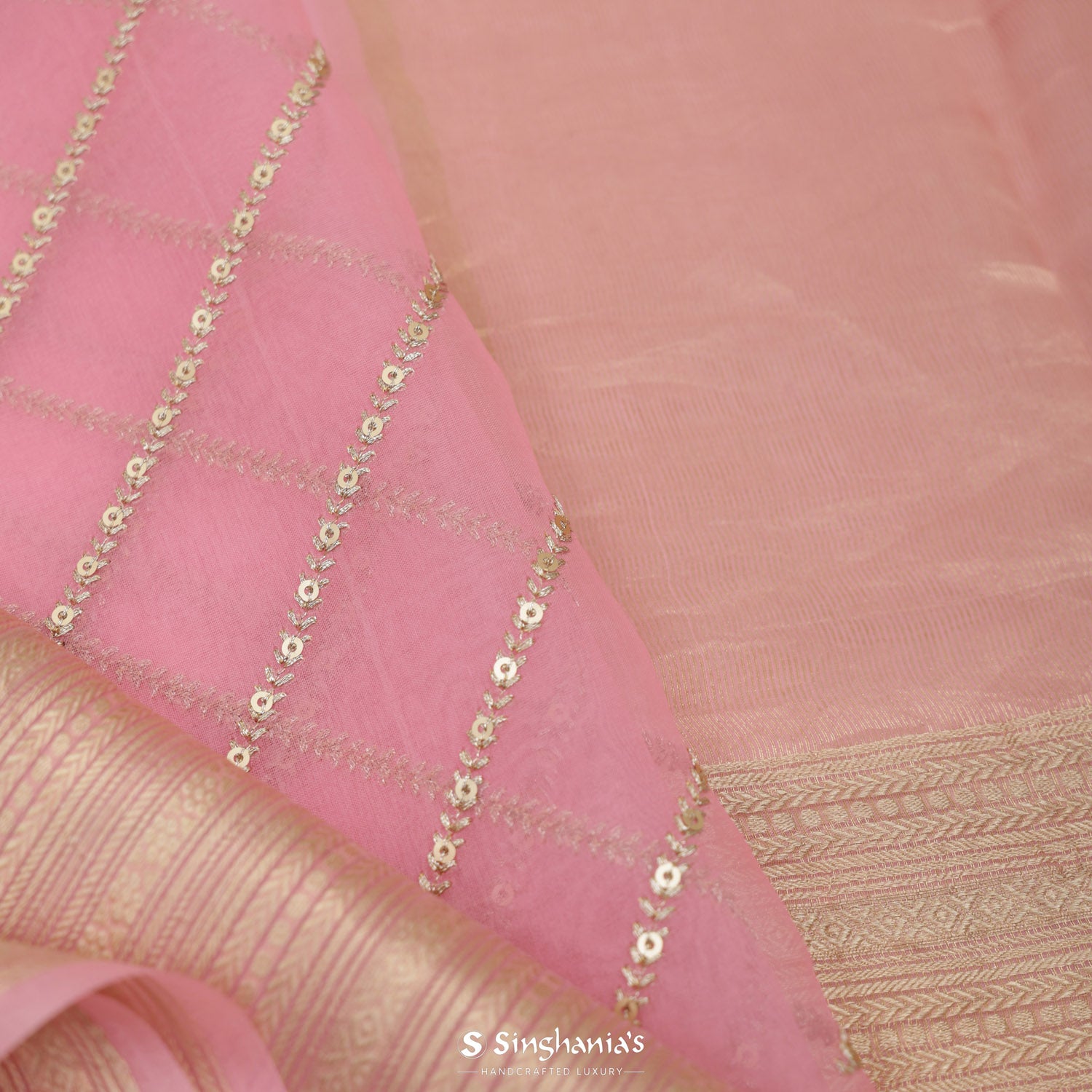Pale Pink Organza Saree With Embroidery