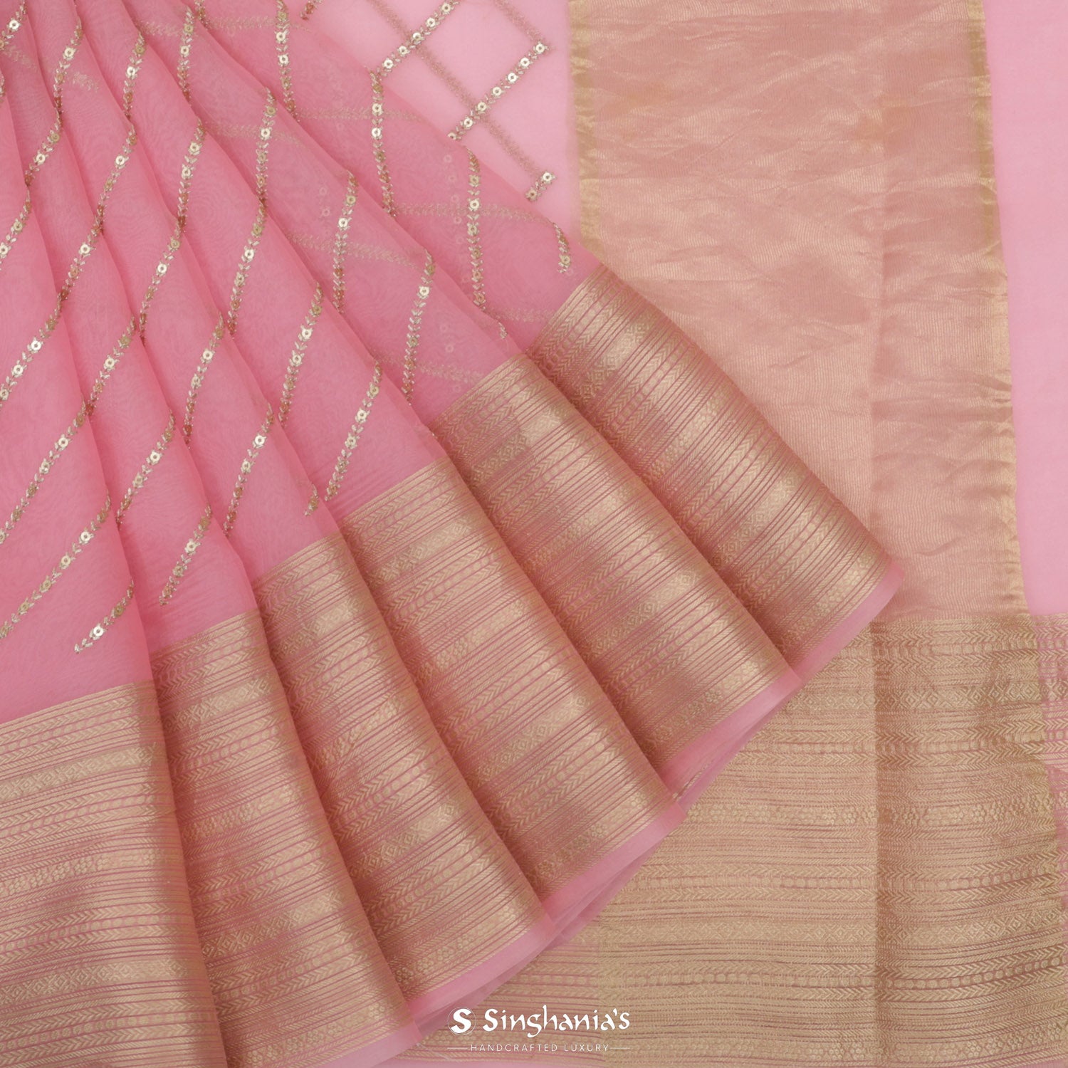 Pale Pink Organza Saree With Embroidery