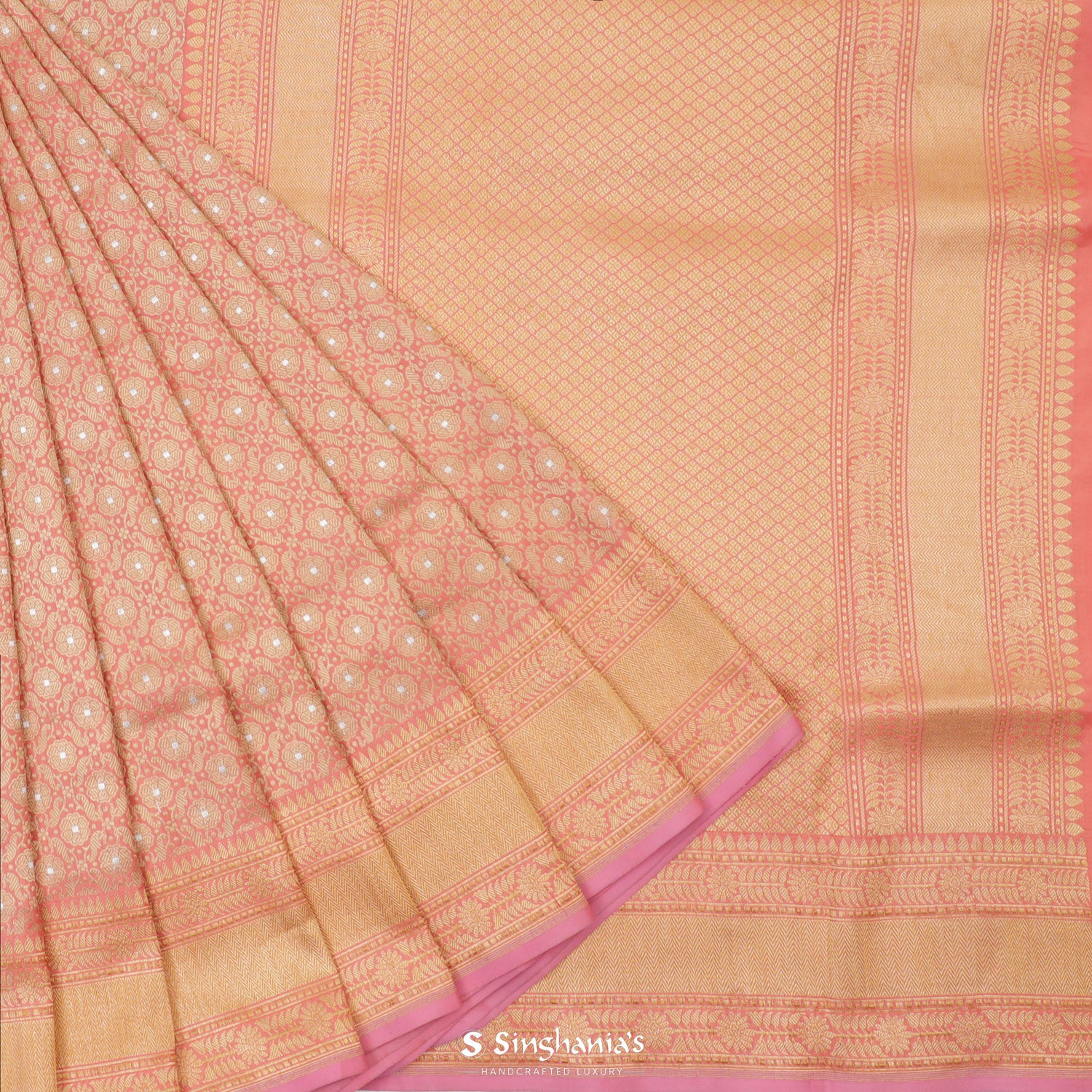 Peach Pink Silk Saree With Banarasi Weaving