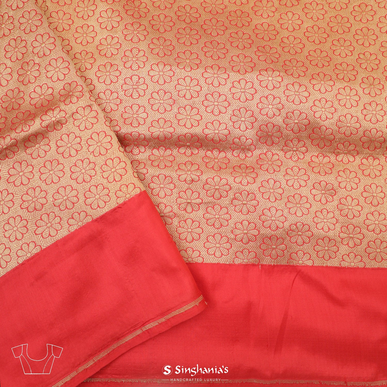 Husker Red Silk Saree With Banarasi Weaving