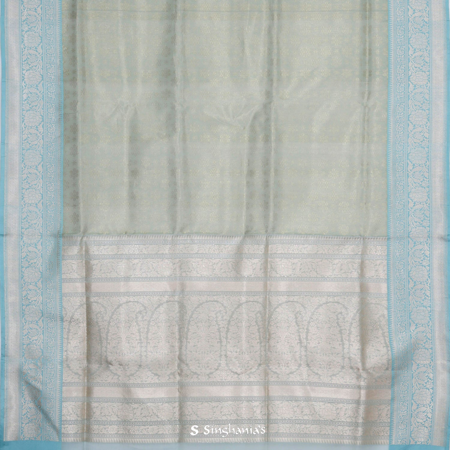 Sage Gray Organza Saree With Floral Butti