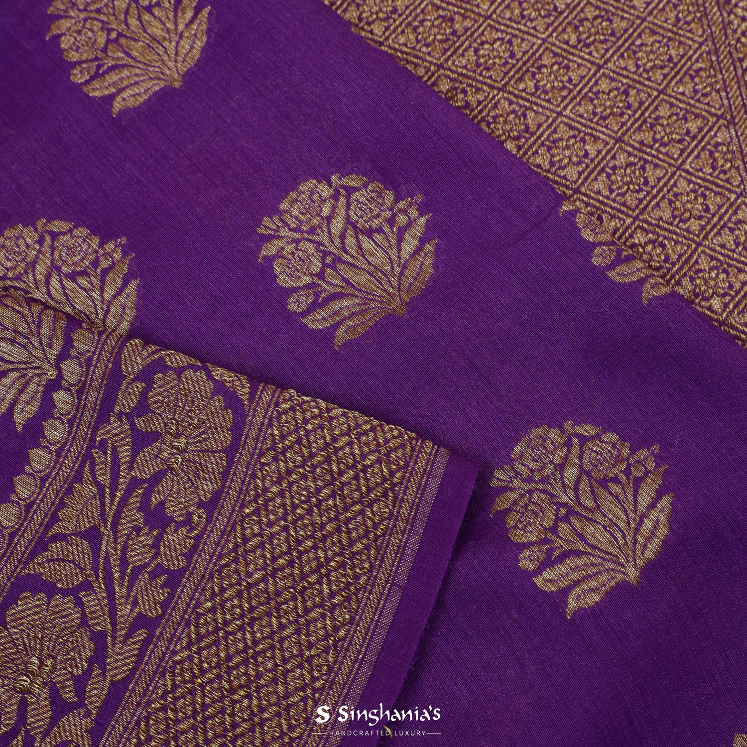 Eminence Purple Moonga Saree With Floral Weaving