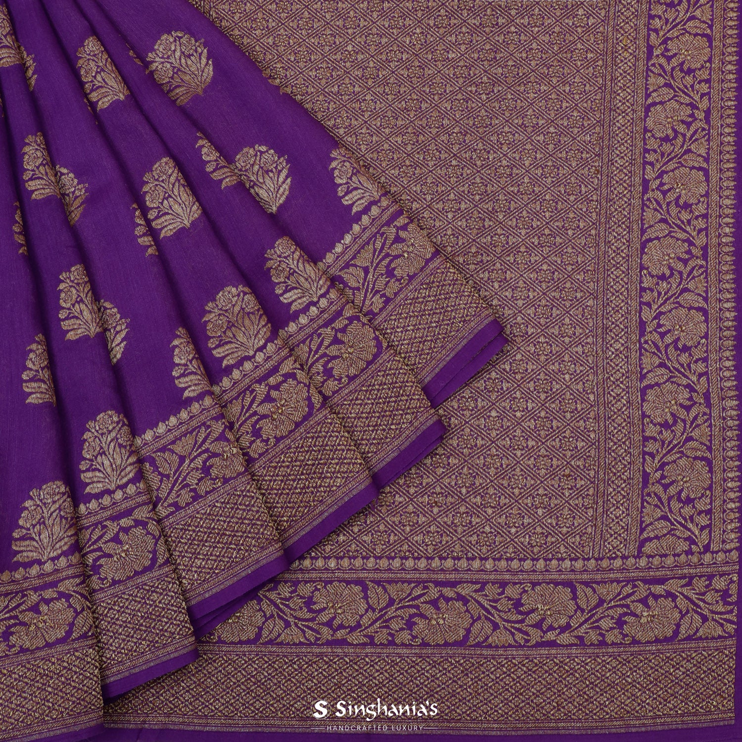 Eminence Purple Moonga Saree With Floral Weaving