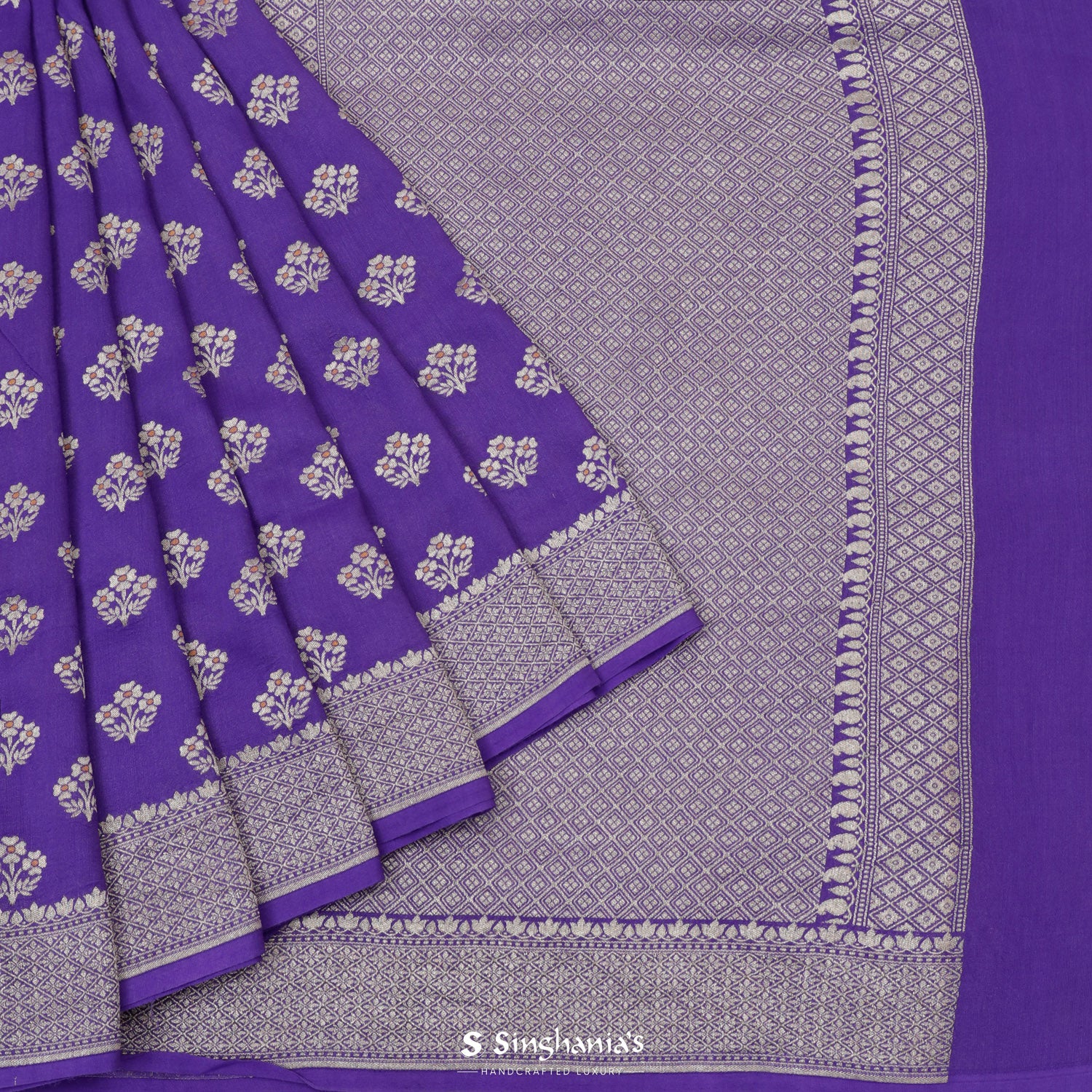 Indigo Purple Moonga Saree With Banarasi Weaving