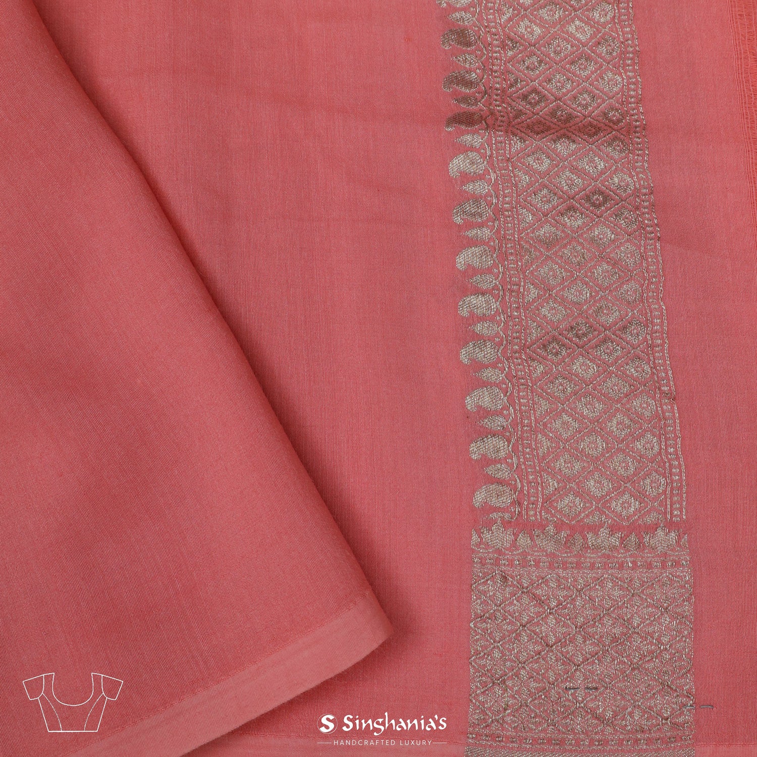 Sea Pink Moonga Saree With Banarasi Weaving