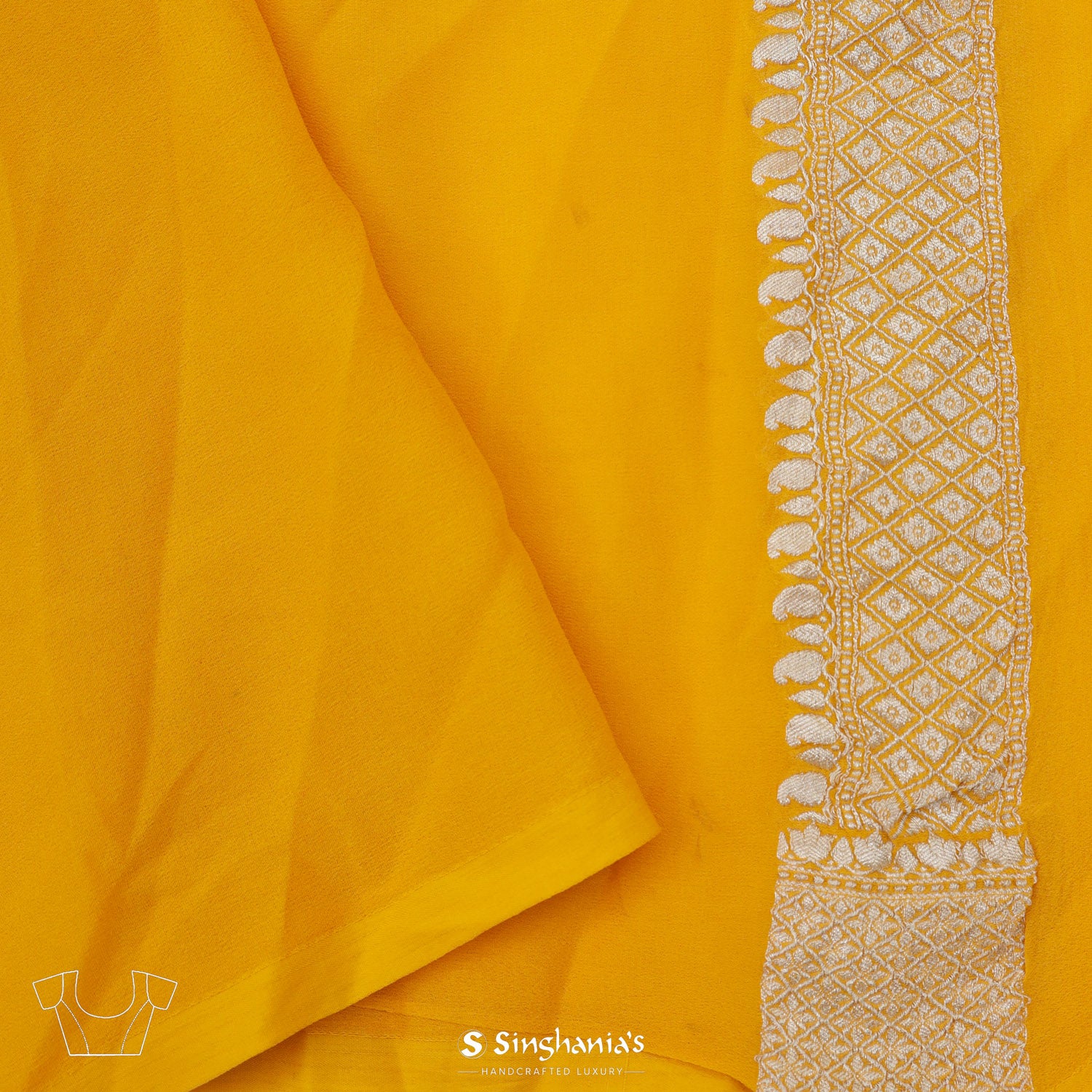 Tuscany Yellow Georgette Saree With Floral Buttas In Banarasi Weaving
