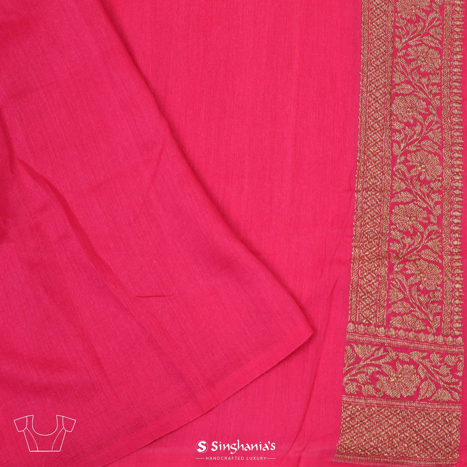Bright Pink Moonga Saree With Banarasi Zari Weaving