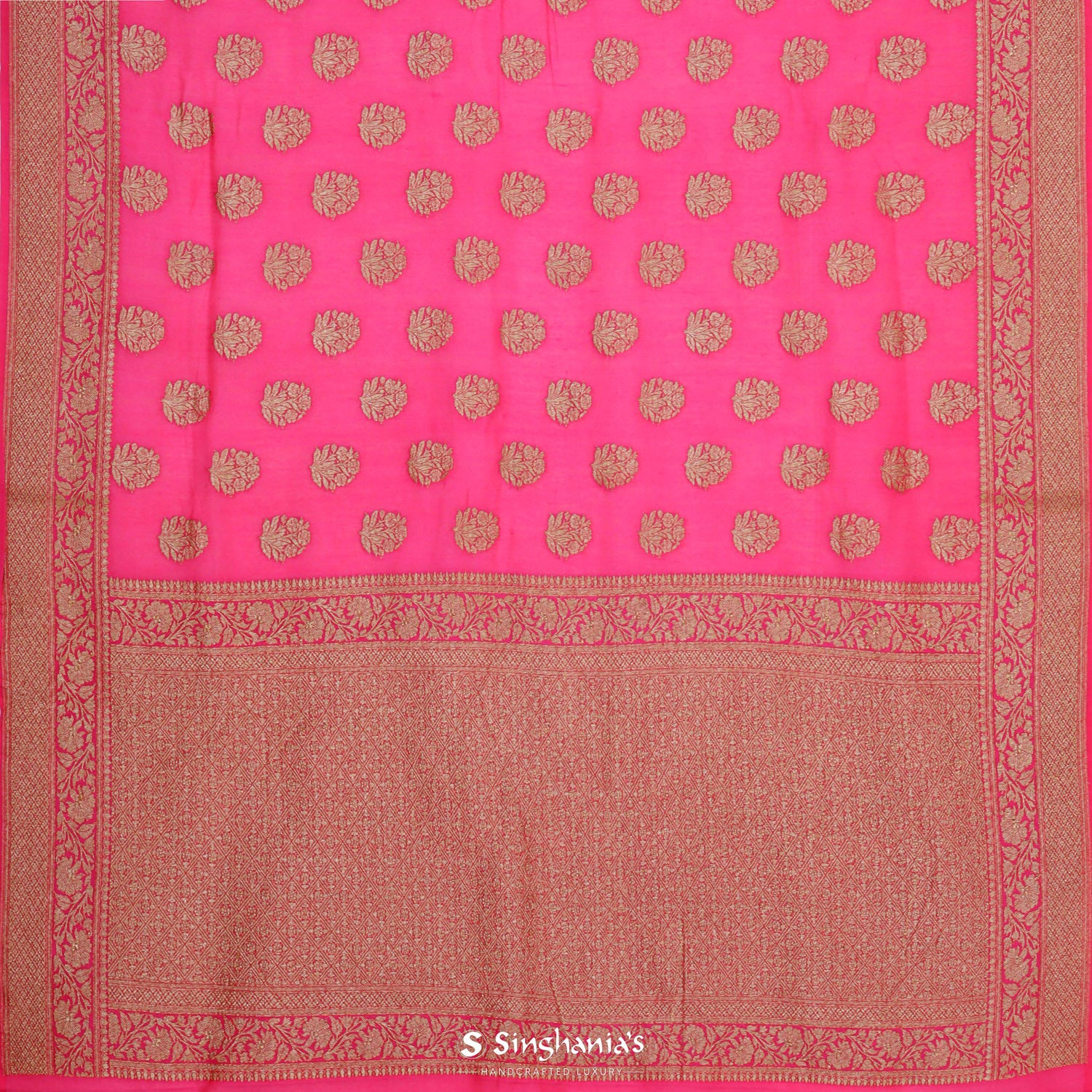 Bright Pink Moonga Saree With Banarasi Zari Weaving