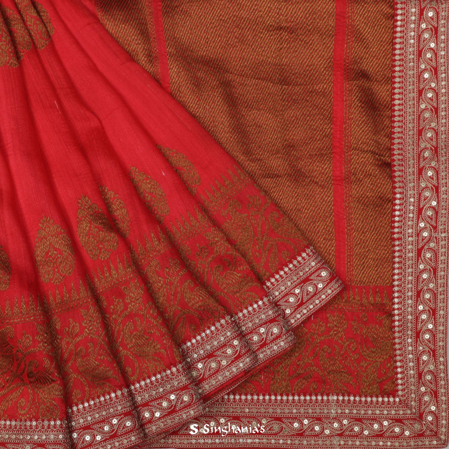 Imperial Red Matka Silk Saree With Butti Motifs