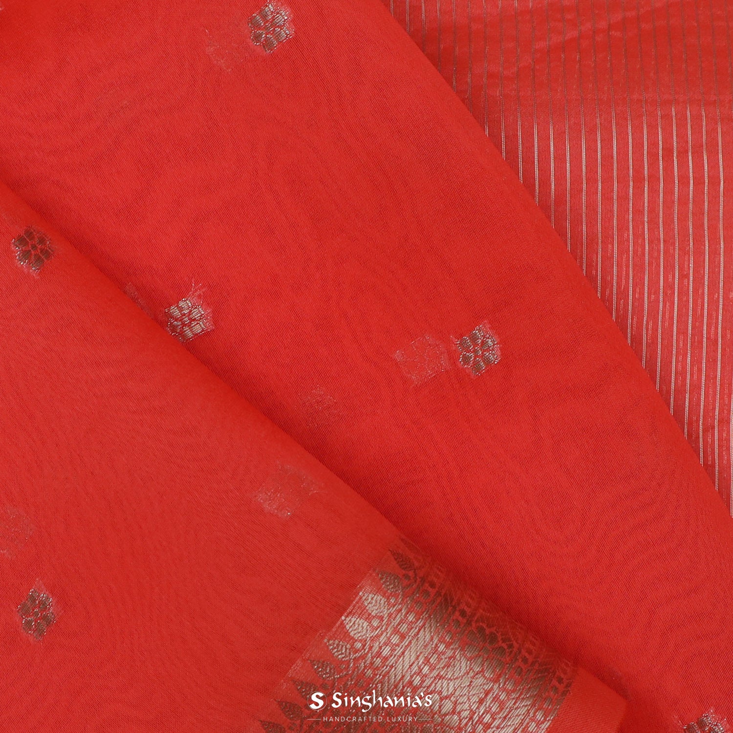 Flame Orange Organza Saree With Banarasi Weaving