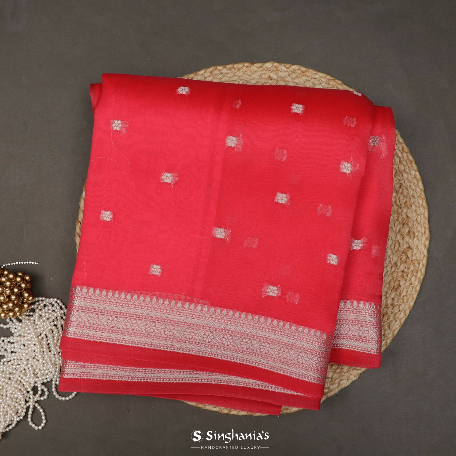 Neon Fuchsia Pink Organza Saree With Banarasi Weaving