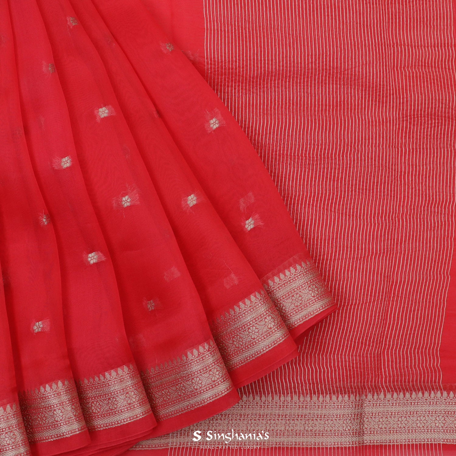 Neon Fuchsia Pink Organza Saree With Banarasi Weaving