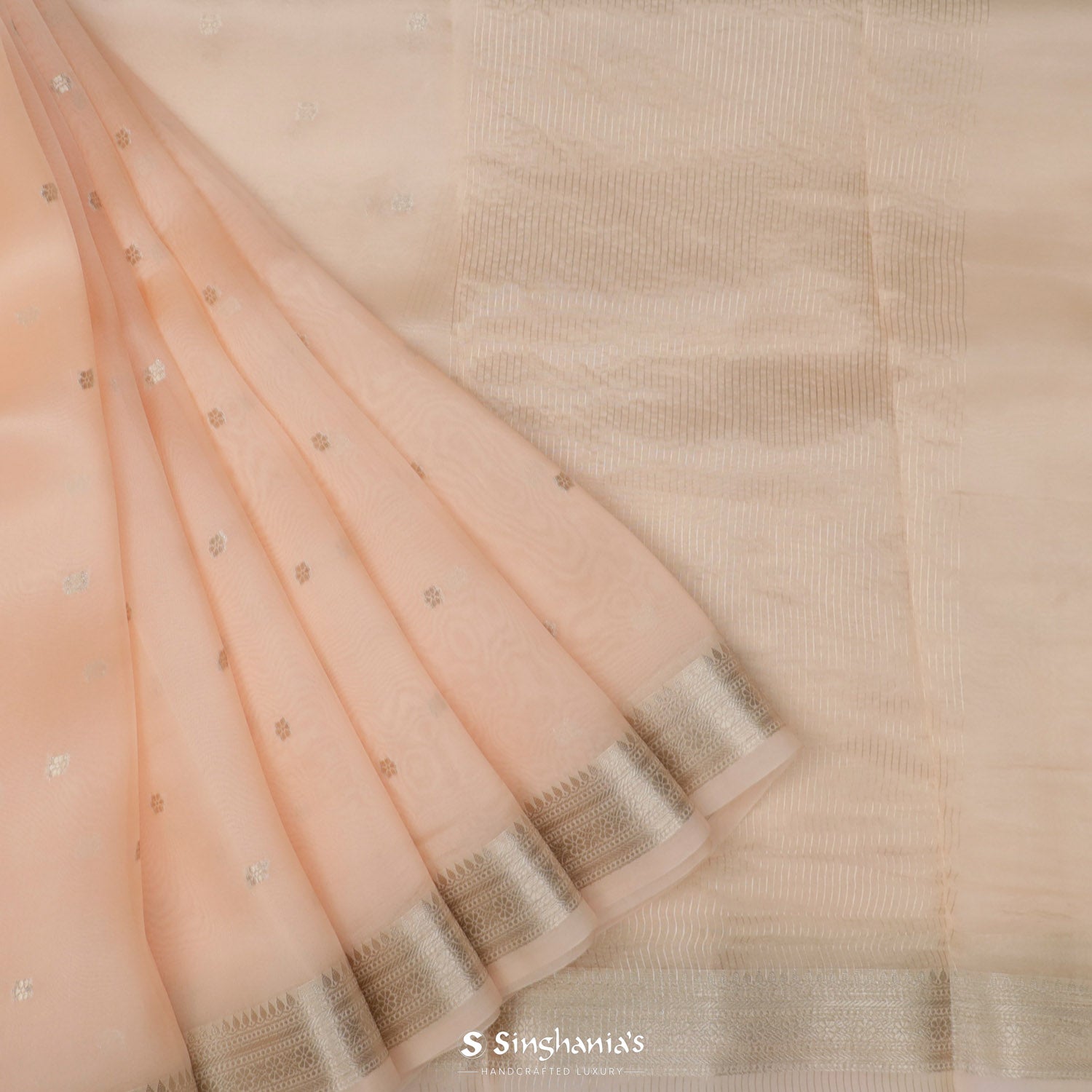 Apricot Cream Organza Saree With Banarasi Weaving