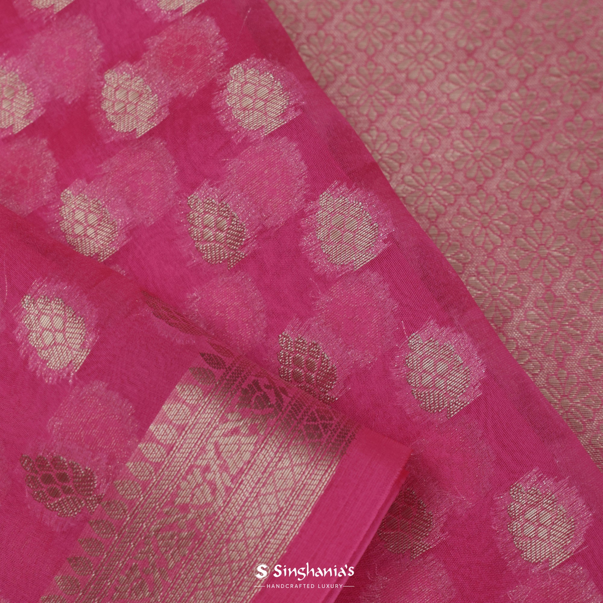 French Pink Organza Saree With Banarasi Weaving