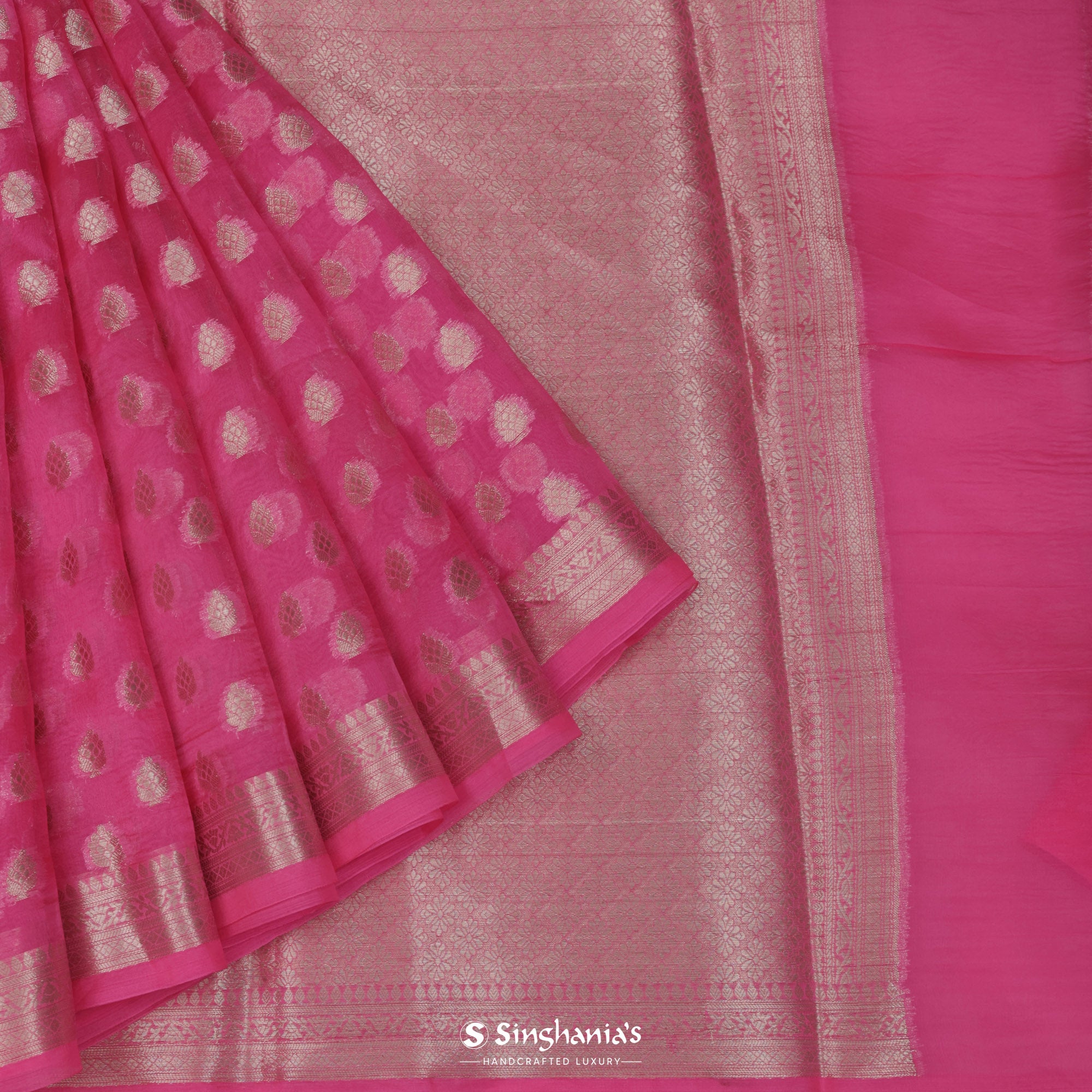 French Pink Organza Saree With Banarasi Weaving