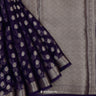 Navy Blue Printed Organza Saree With Floral Jaal Pattern