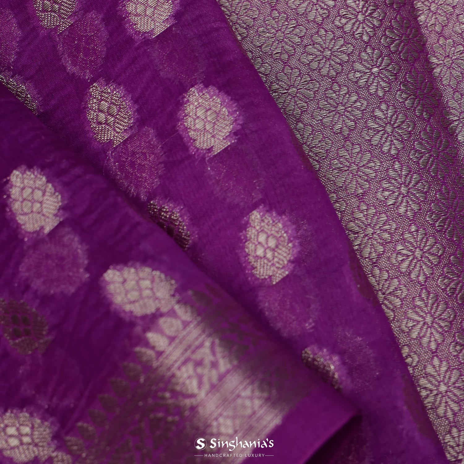 Mauveine Purple Organza Saree With Banarasi Weaving