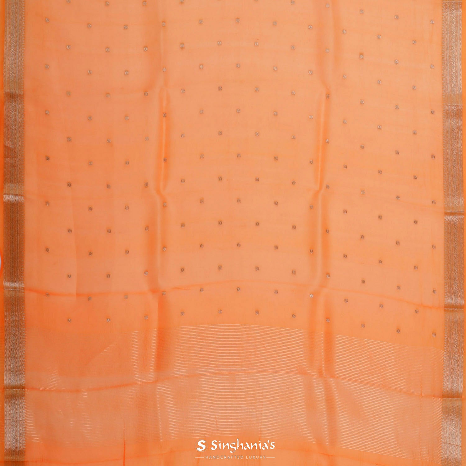 Coral Orange Organza Saree With Banarasi Weaving