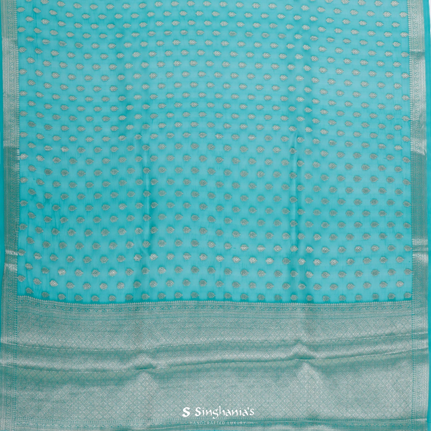 Pacific Blue Organza Saree With Banarasi Weaving