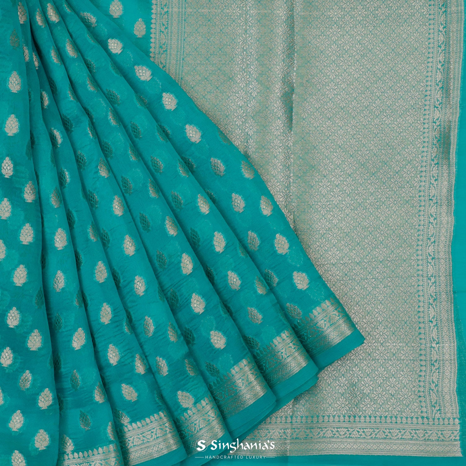 Pacific Blue Organza Saree With Banarasi Weaving