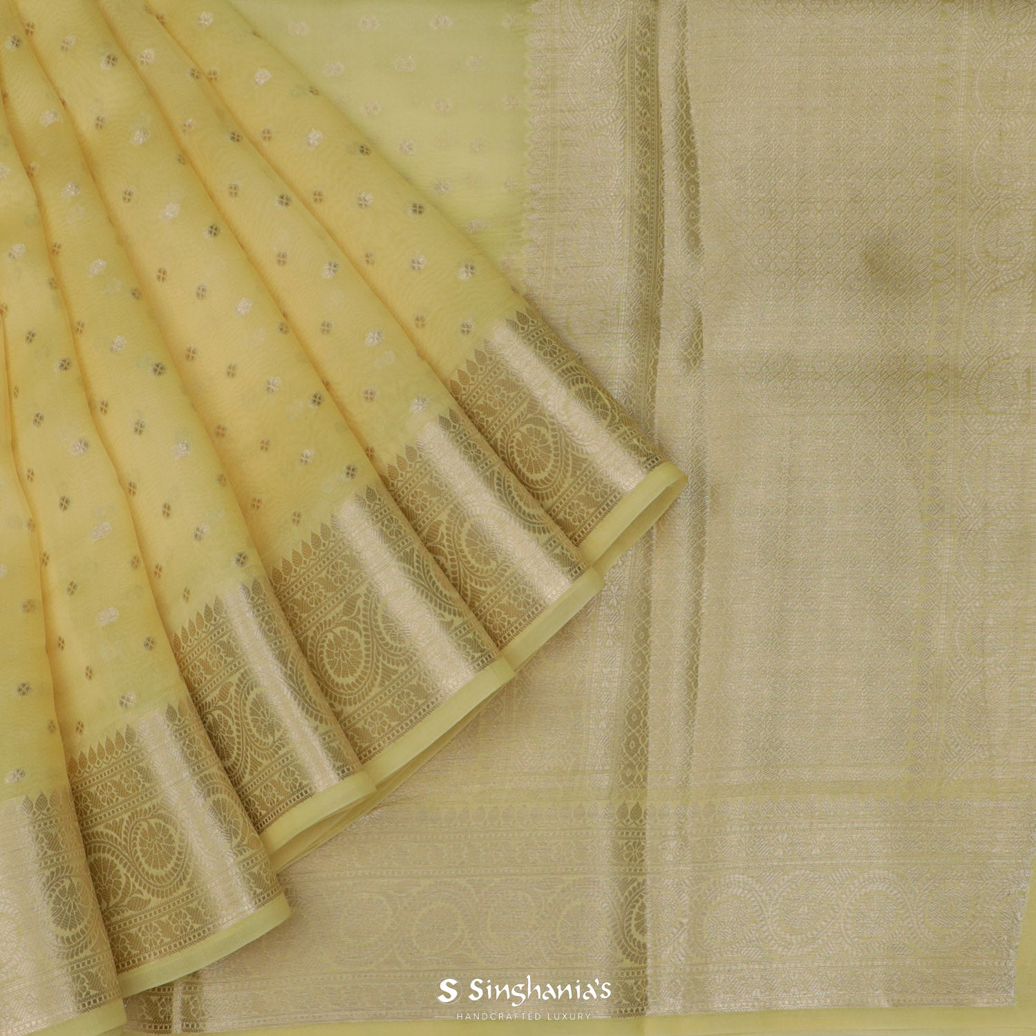 Laguna Yellow Organza Saree With Banarasi Weaving