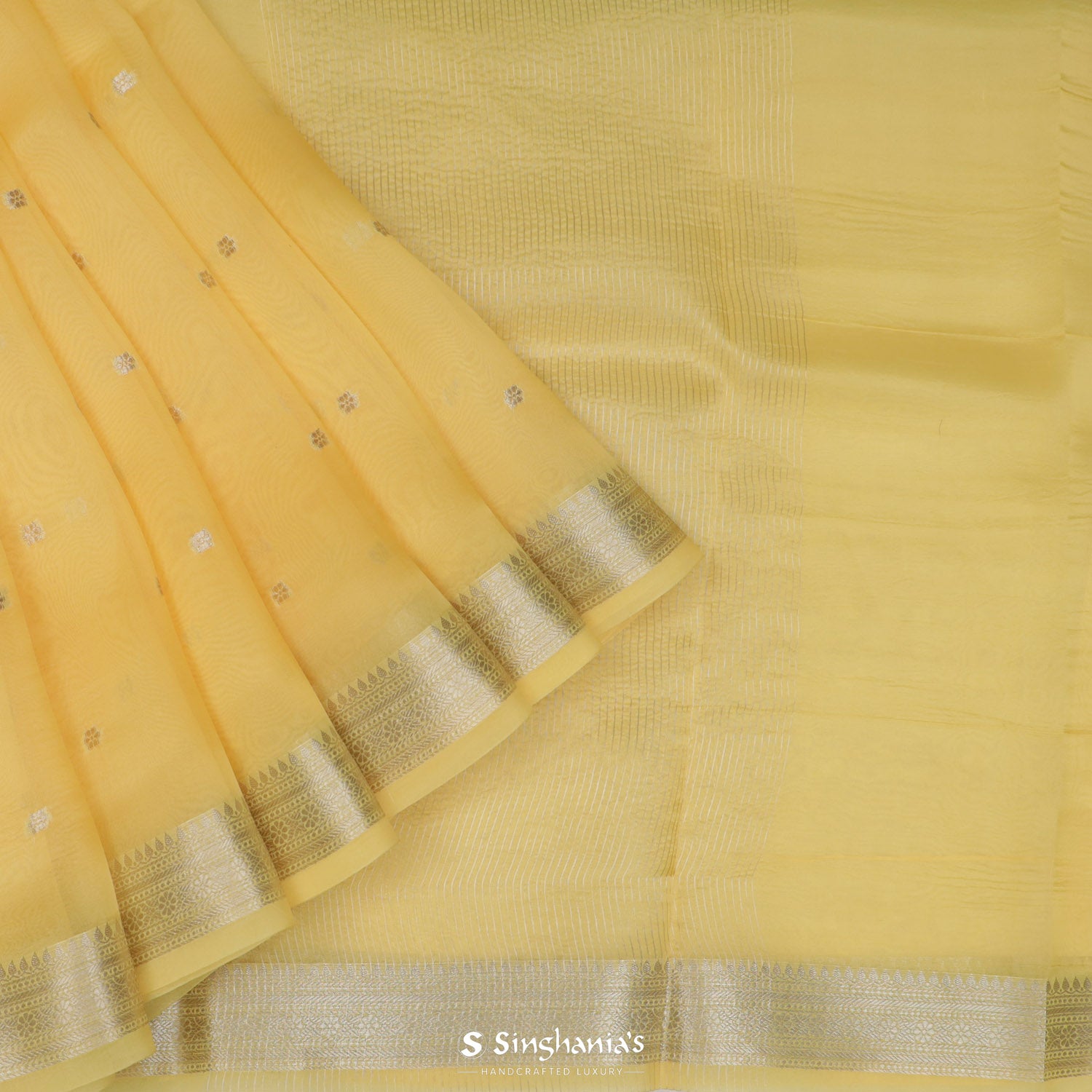 Laguna Yellow Organza Saree With Banarasi Weaving