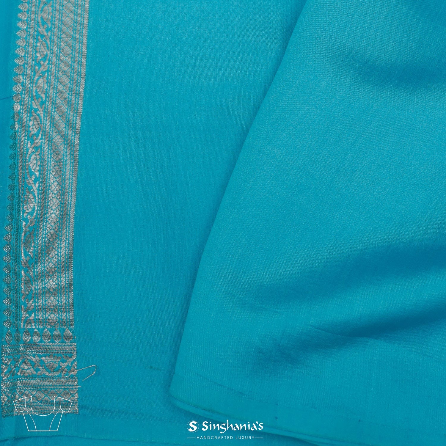 Ocean Themed Blue Organza Saree With Banarasi Weaving