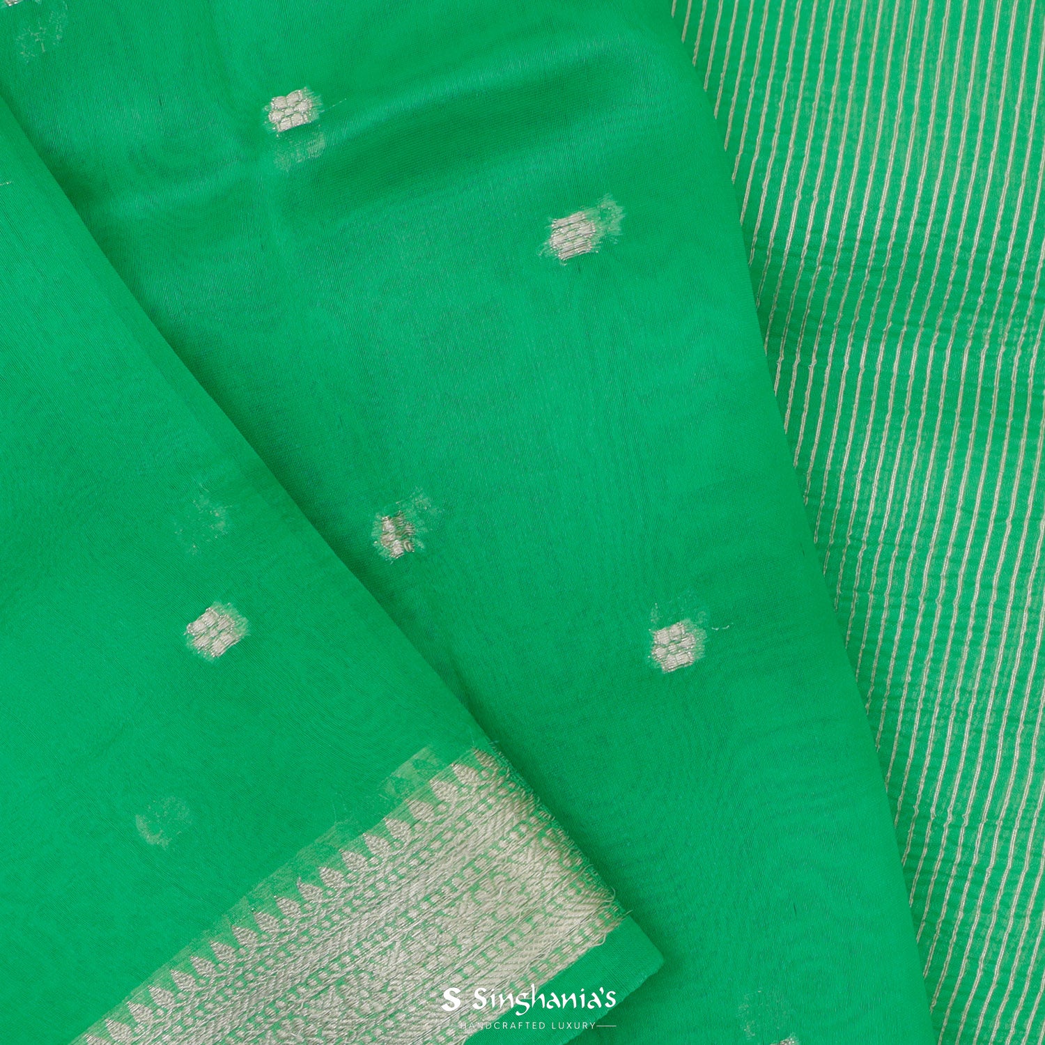 Emerald Green Organza Saree With Banarasi Weaving