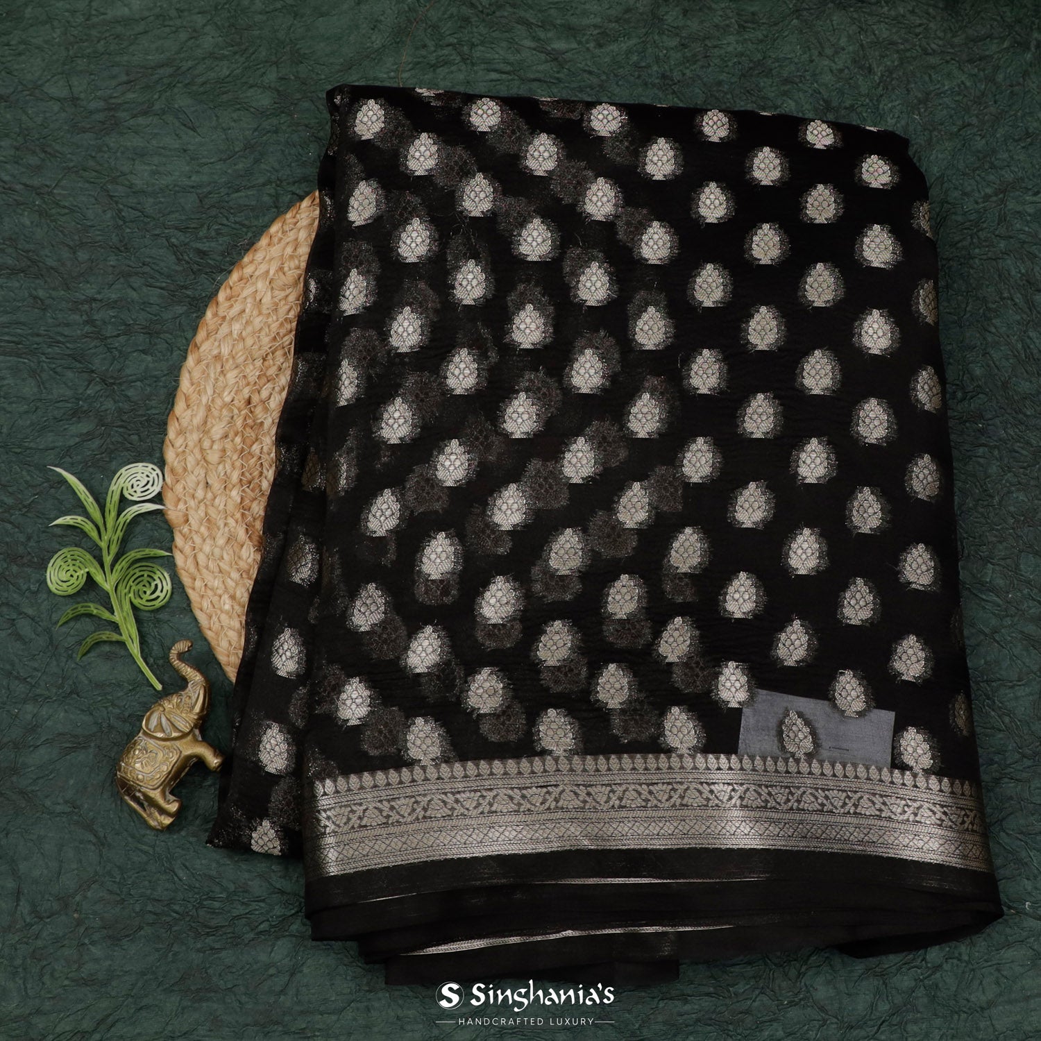 Pitch Black Organza Saree With Banarasi Weaving