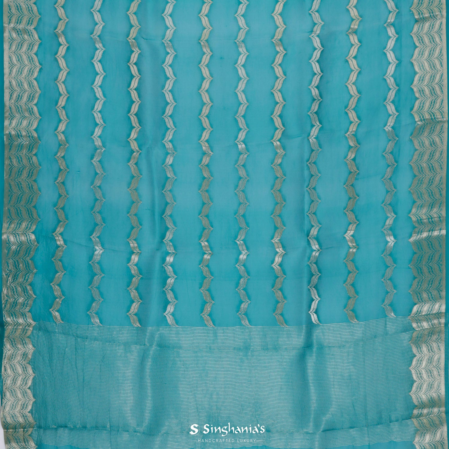 Blue Sapphire Organza Saree With Banarasi Weaving