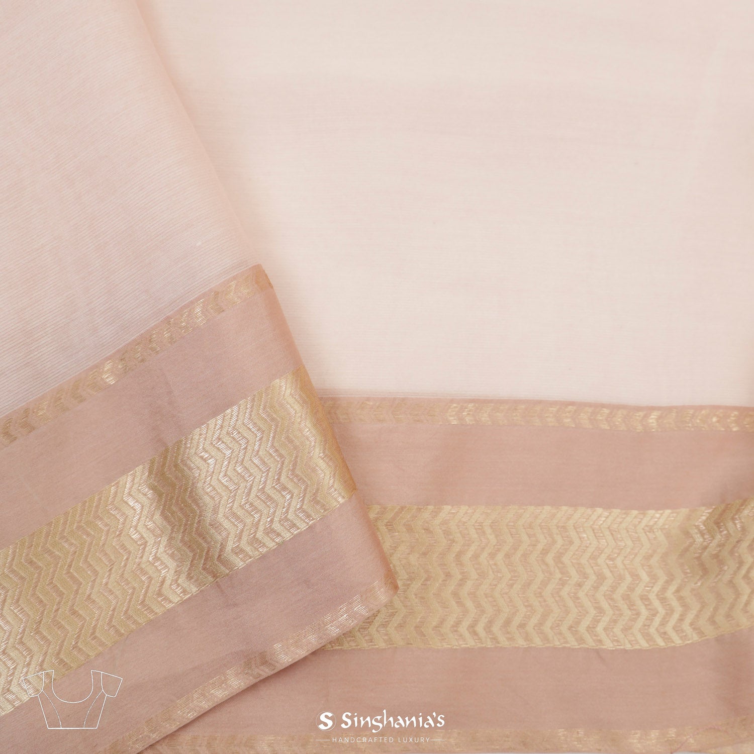 Pale Pink Printed Maheshwari Silk Saree With Floral Jaal Pattern