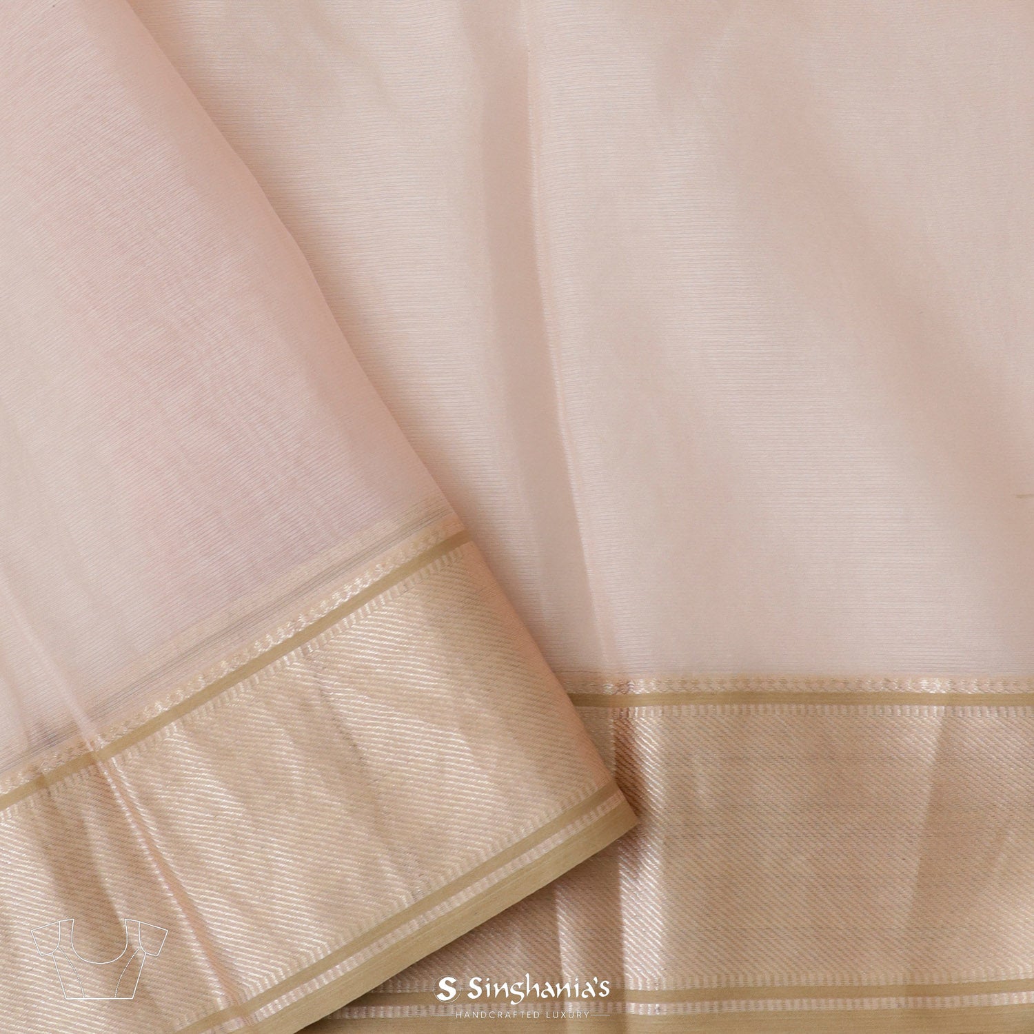 Blush Cream Pink Printed Maheshwari Saree With Floral Pattern