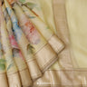 Light Sand Yellow Printed Maheshwari Saree With Floral Pattern